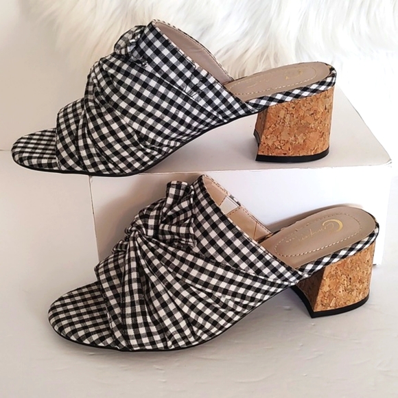 Comfort Est.1946 Gingham Twist Knot Peep-Toe Cork Heel Slide Sandals/Size 7 - Picture 4 of 10